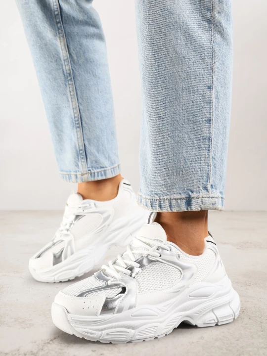 Zdjęcie produktu Biało-Srebrne Sneakersy Vices na Grubej Podeszwie z Tłoczeniami Nativine
