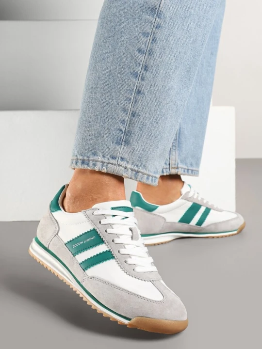 Zdjęcie produktu Biało-Szare Sneakersy Klasyczne Tenisówki ze Skórzaną Wkładką i Zamszem Naturalnym Tilritia Goodin