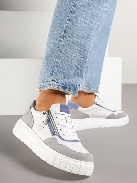 Zdjęcie produktu Biało-Szare Sneakersy Skórzane z Ozdobnym Suwakiem Tillirella Badoxx