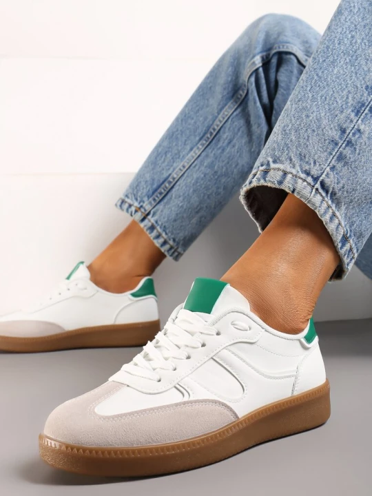 Zdjęcie produktu Biało-Zielone Sneakersy Tenisówki na Kauczukowej Podeszwie Ondriama