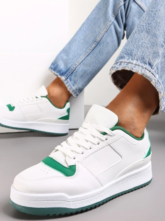 Zdjęcie produktu Biało-Zielone Sneakersy z Perforacją na Nosku i Wstawkami na Zapiętku Favisi