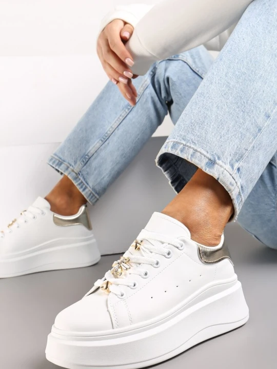 Zdjęcie produktu Biało-Złote Sneakersy na Grubej Podeszwie Celessi