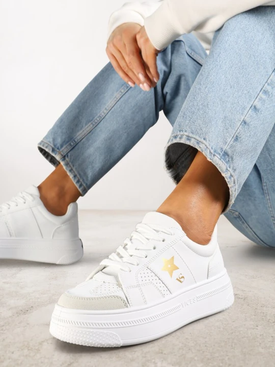 Zdjęcie produktu Biało-Złote Sneakersy Vices na Platformie z Gwiazdką Fenarra