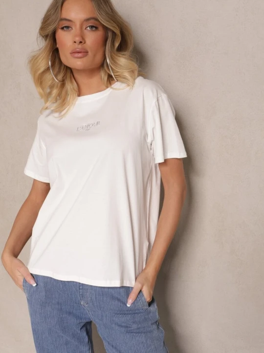 Zdjęcie produktu Biały Bawełniany T-shirt z Napisem Marivetha Defox