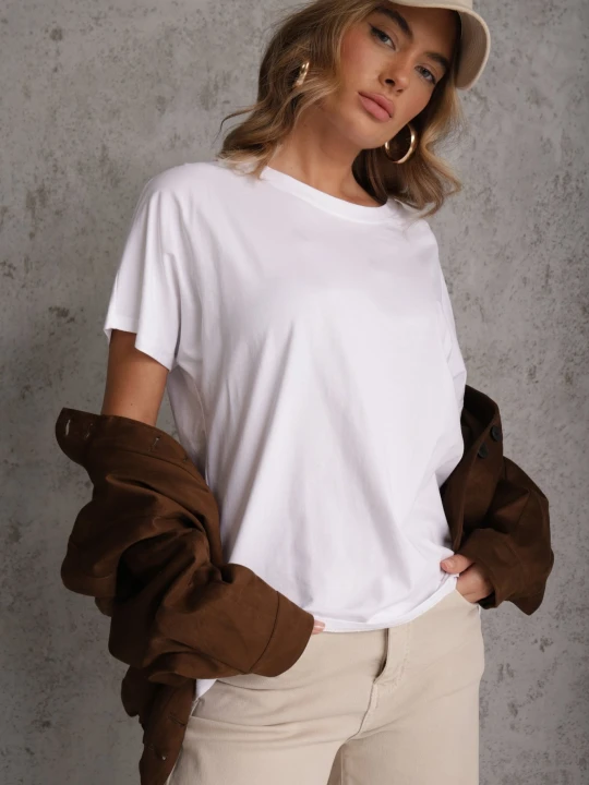 Zdjęcie produktu Biały T-shirt Basic Oversize z Bawełny Elusis Romee's