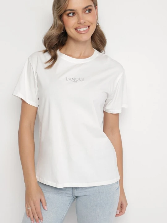 Zdjęcie produktu Biały T-shirt z Bawełny Ozdobiony Napisem Marivorra Defox