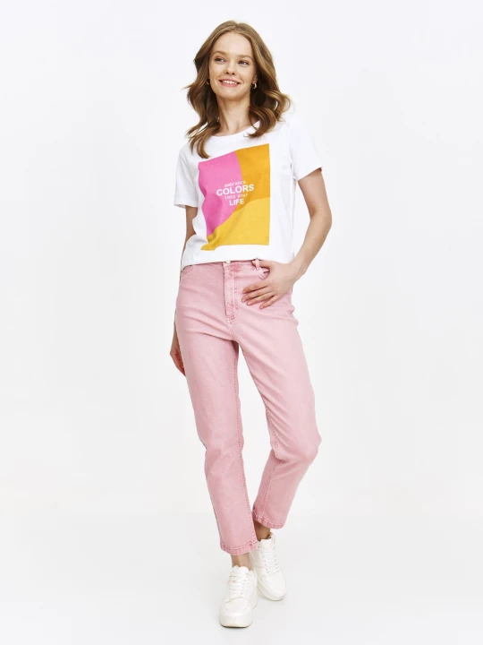 Zdjęcie produktu Biały t-shirt z różowo-żółtym printem TOP SECRET