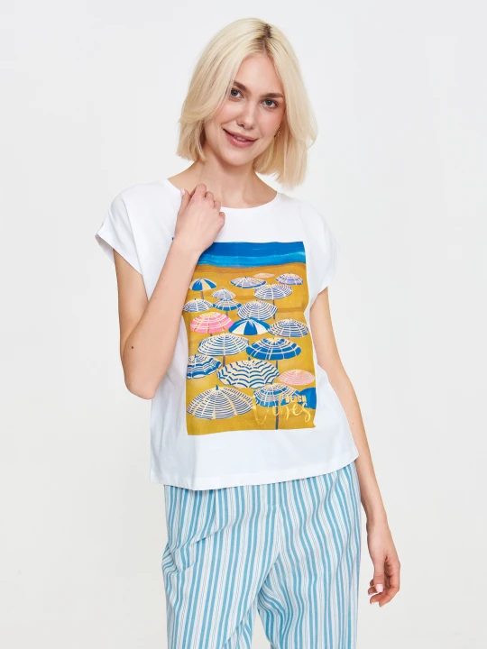 Zdjęcie produktu Biały t-shirt z wakacyjnym motywem TOP SECRET