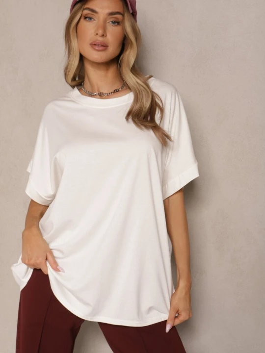 Zdjęcie produktu Biały T-shirt z Wiskozą o Fasonie Nietoperza Tanalitha J Studio
