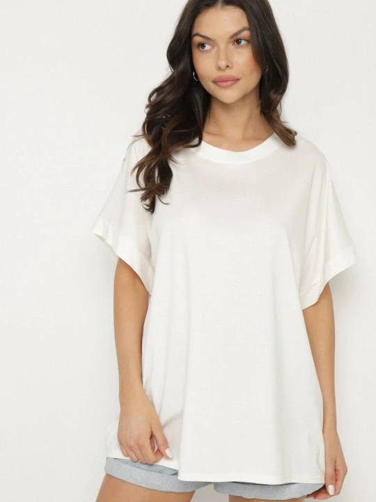 Zdjęcie produktu Biały T-shirt z Wiskozą o Kroju Nietoperza Tanariona J Studio
