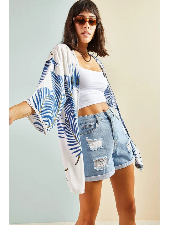 Zdjęcie produktu Bianco Lucci Kimono w kolorze biało-granatowym rozmiar: S