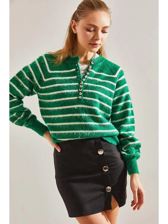 Zdjęcie produktu Bianco Lucci Sweter w kolorze zielono-białym rozmiar: onesize