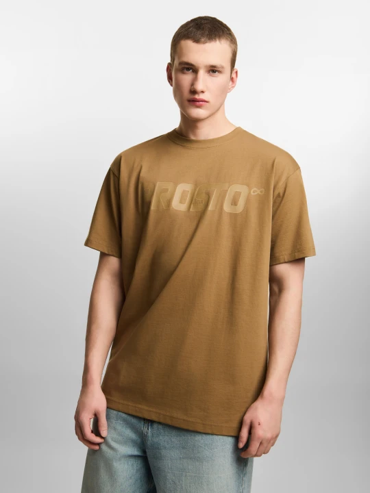 Zdjęcie produktu Big log t-shirt oversize bawełniany męski beżowy Klasyk