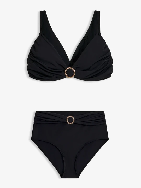 Zdjęcie produktu Bikini bustier z ozdobnym kółkiem (2 części) BonPrix czarny