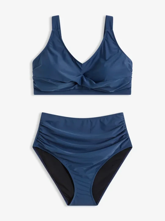 Zdjęcie produktu Bikini lekko modelujące sylwetkę z kopertowym dekoltem (komplet 2-cz.) BonPrix niebieski