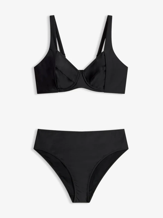 Zdjęcie produktu Bikini minimizer z figami z wysokim stanem lekko modelującymi sylwetkę (komplet 2-cz.) BonPrix czarny