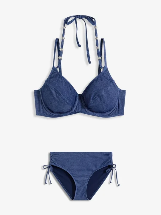 Zdjęcie produktu Bikini na fiszbinach w optyce dżinsu (2 części) BonPrix niebieski