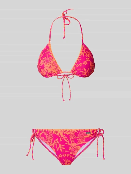 Zdjęcie produktu Bikini o kroju slim fit z kwiatowym nadrukiem na całej powierzchni model 'Kensi' Venice Beach Mocnoróżowy