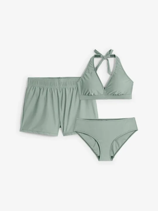 Zdjęcie produktu Bikini + szorty kąpielowe (3 części) BonPrix szary