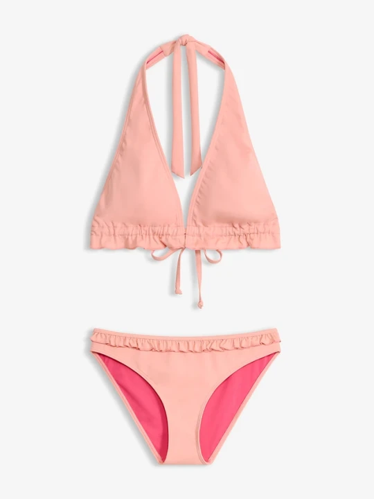 Zdjęcie produktu Bikini z dekoltem halter i falbanką (komplet 2-cz.) BonPrix różowy