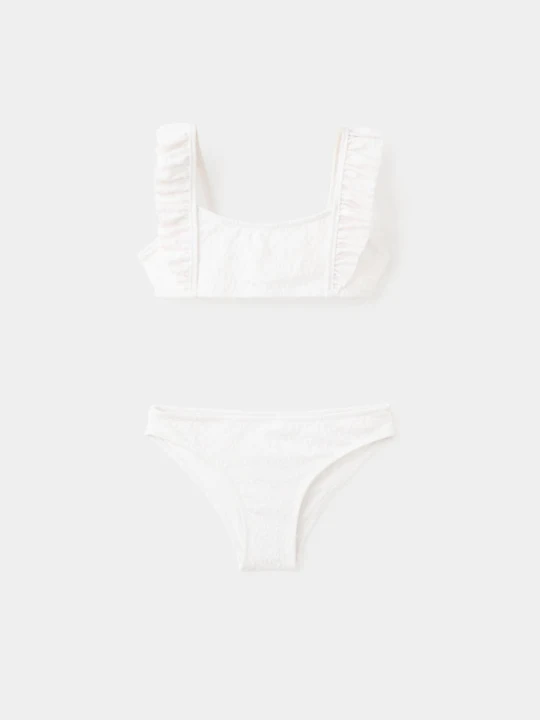 Zdjęcie produktu Bikini z falbanami w wypukłe kwiaty biały - Dzieci - lata - MANGO KIDS