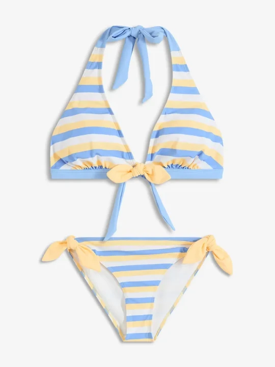 Zdjęcie produktu Bikini z ramiączkami wiązanymi na szyi (2 części) BonPrix niebieski