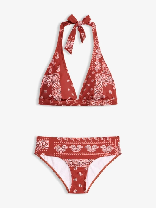 Zdjęcie produktu Bikini z ramiączkami wiązanymi na szyi (komplet 2-cz.) BonPrix czerwony
