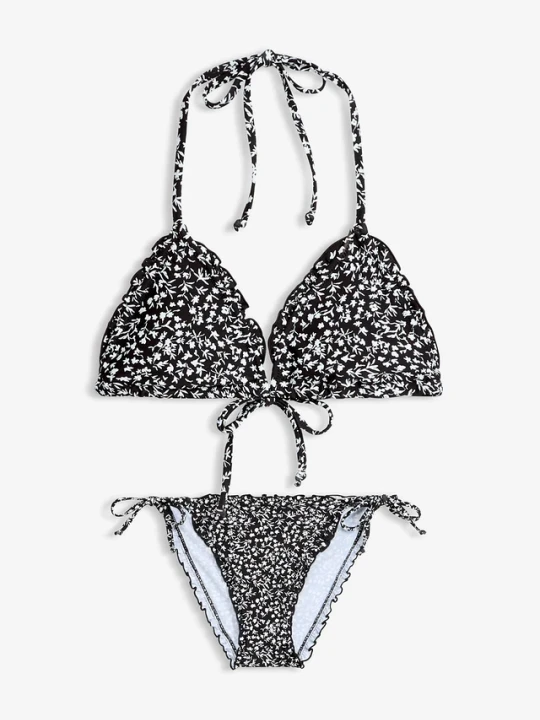 Zdjęcie produktu Bikini z trójkątnymi miseczkami z marszczeniem (2 części) BonPrix czarny