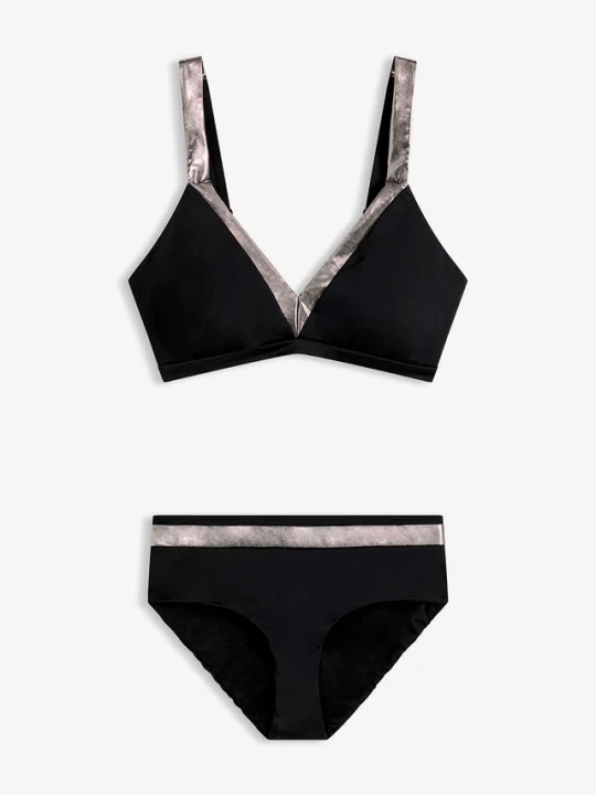 Zdjęcie produktu Bikini ze srebrnymi wstawkami (komplet 2-cz.) BonPrix czarny
