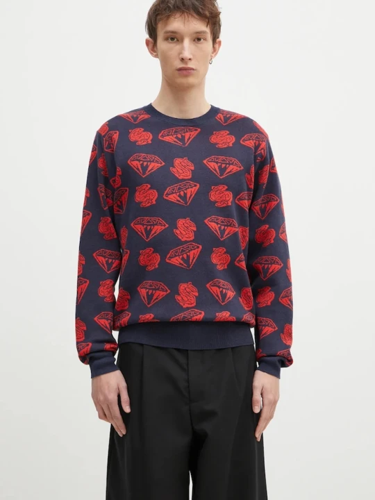 Zdjęcie produktu Billionaire Boys Club sweter z domieszką wełny Diamonds & Dollars Knitted Jumper granatowy