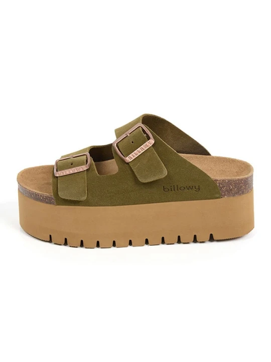 Zdjęcie produktu billowy Skórzane klapki w kolorze khaki rozmiar: 38