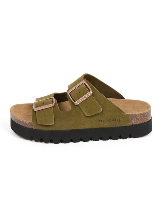 Zdjęcie produktu billowy Skórzane klapki w kolorze khaki rozmiar: 38