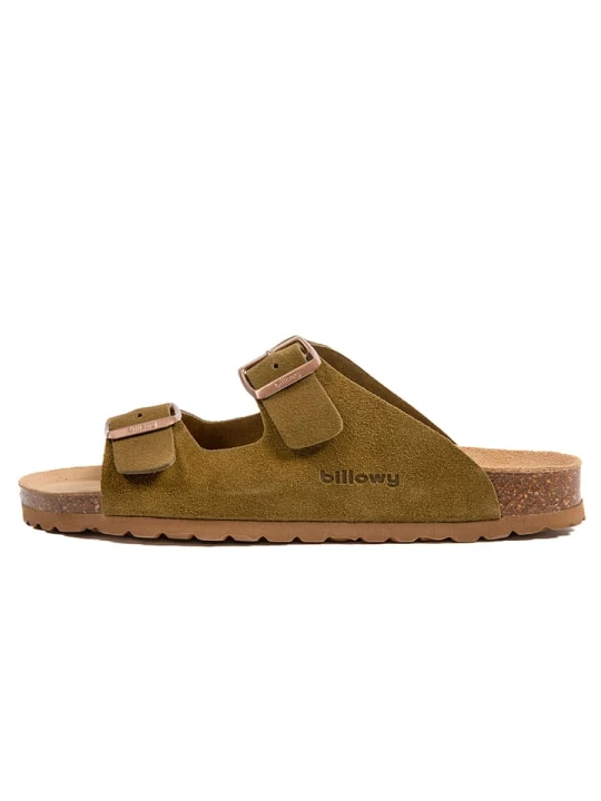 Zdjęcie produktu billowy Skórzane klapki w kolorze khaki rozmiar: 41