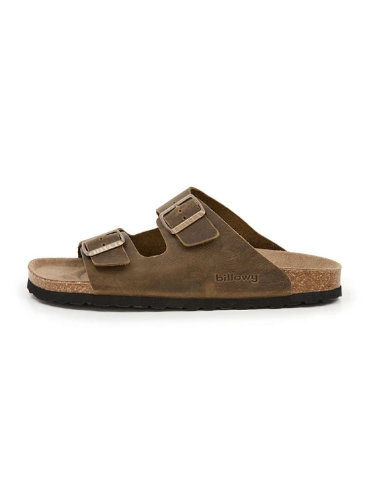 Zdjęcie produktu billowy Skórzane klapki w kolorze khaki rozmiar: 42