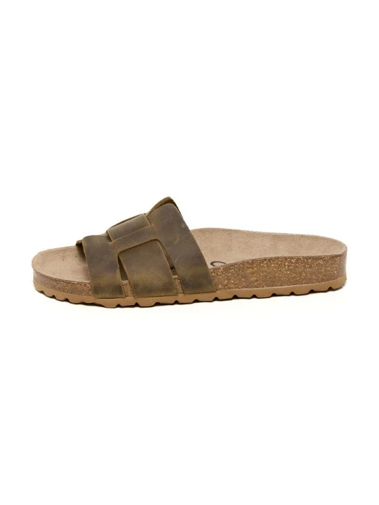 Zdjęcie produktu billowy Skórzane klapki w kolorze khaki rozmiar: 41