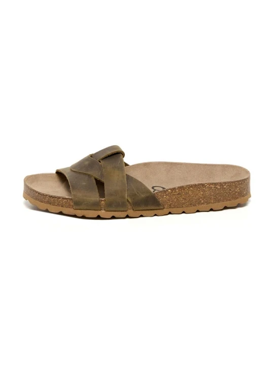 Zdjęcie produktu billowy Skórzane klapki w kolorze khaki rozmiar: 42