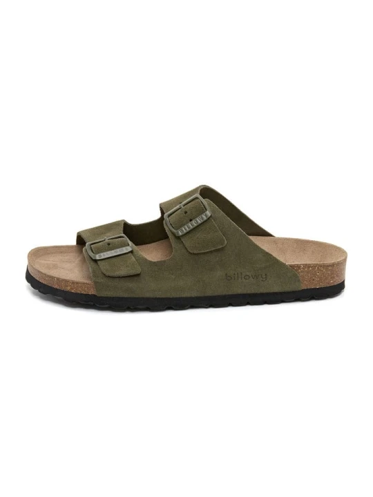 Zdjęcie produktu billowy Skórzane klapki w kolorze khaki rozmiar: 42