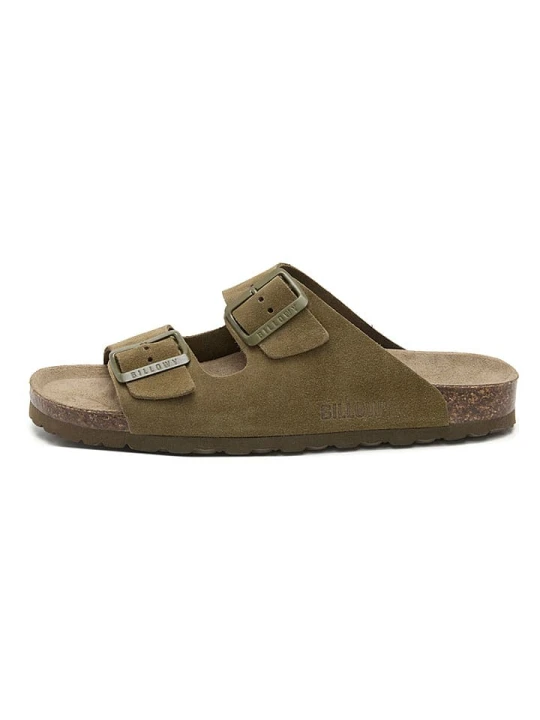 Zdjęcie produktu billowy Skórzane klapki w kolorze khaki rozmiar: 45