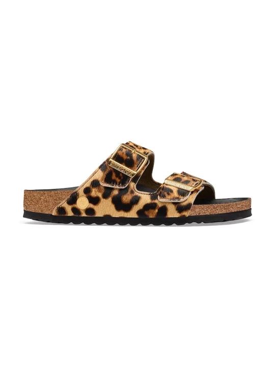 Zdjęcie produktu Birkenstock Arizona FUR Leo Natural HEX klapki na płaskim obcasie damskie skórzane