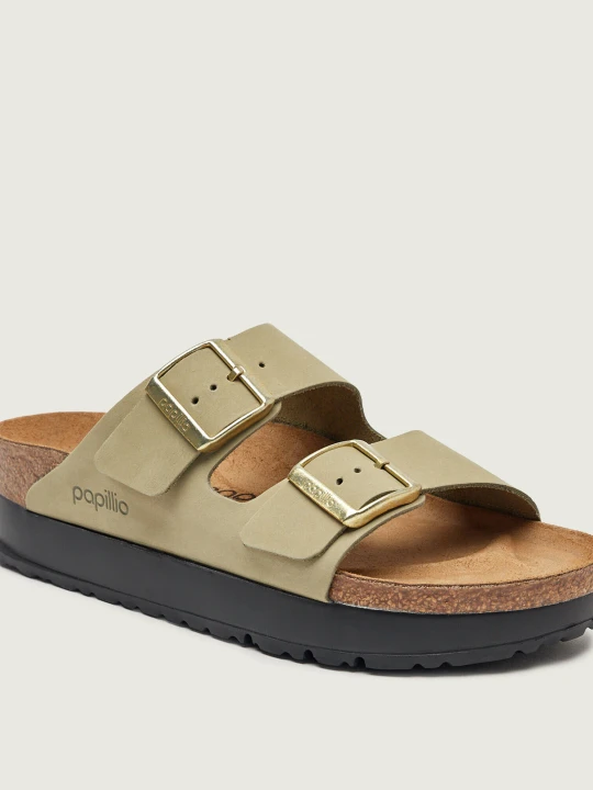 Zdjęcie produktu Birkenstock Klapki Arizona Flex Platform | Birkenstock x Papillio | zamsz | narrow fit zielony