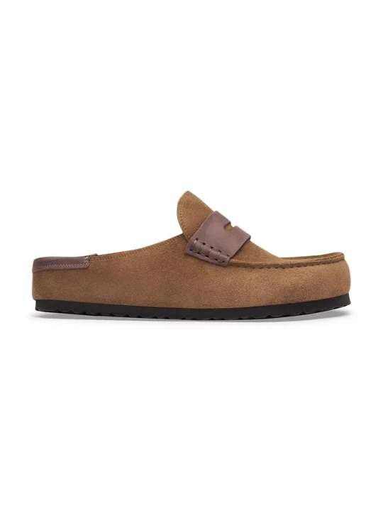 Zdjęcie produktu Birkenstock klapki mules zamszowe Naples Wrapped double stitch Mixed Leather brązowy