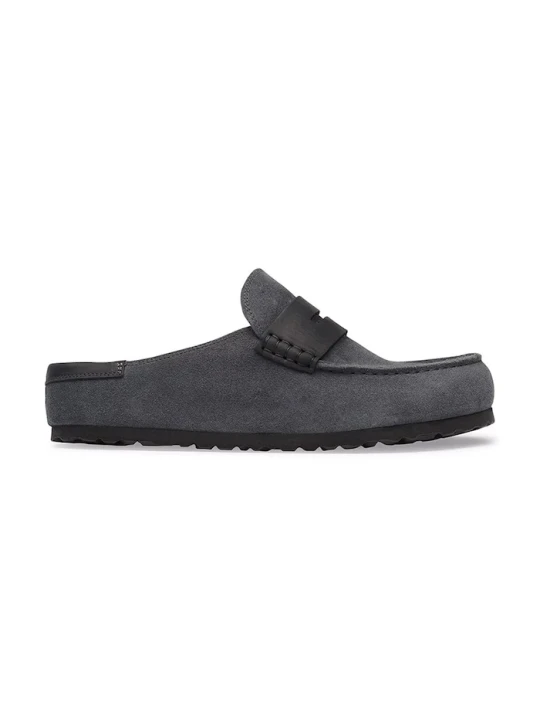 Zdjęcie produktu Birkenstock klapki mules zamszowe Naples Wrapped double stitch Mixed Leather szary