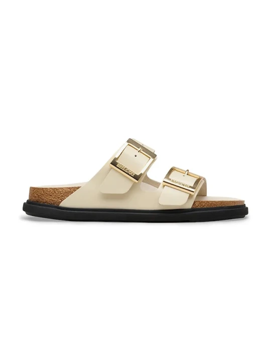 Zdjęcie produktu Birkenstock klapki na płaskim obcasie damskie skórzane Arizona Droplet Buckle beżowy