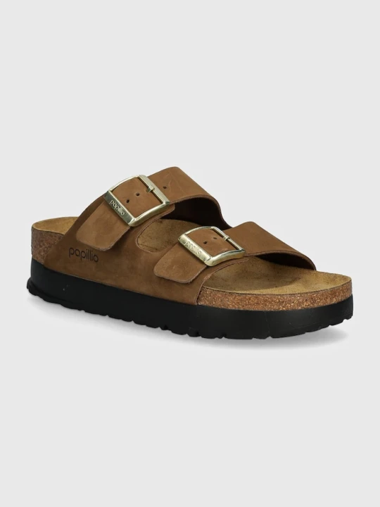 Zdjęcie produktu Birkenstock klapki nubukowe Arizona Platform Flex Birkenstock x Papillio brązowy