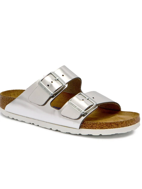 Zdjęcie produktu Birkenstock Skórzane klapki Arizona BS | narrow fit soft footbed srebrny