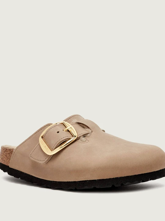 Zdjęcie produktu Birkenstock Skórzane klapki Boston BB | Shearling | z dodatkiem wełny beżowy
