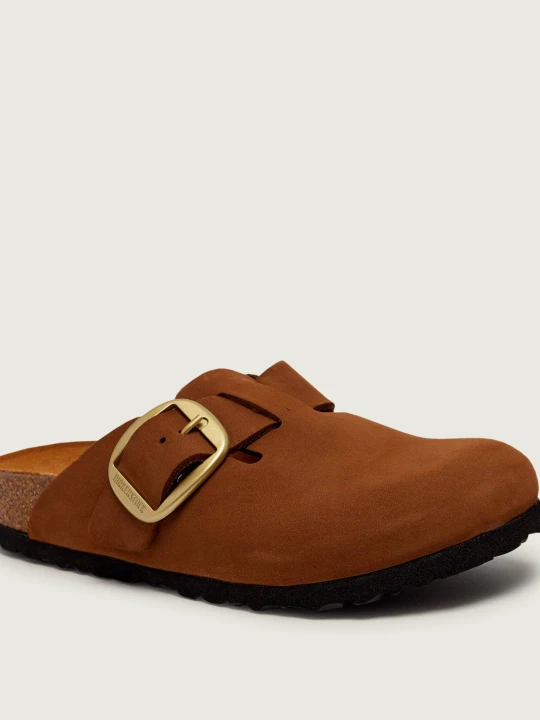Zdjęcie produktu Birkenstock Skórzane mule Boston Big Buckle | narrow fit brązowy