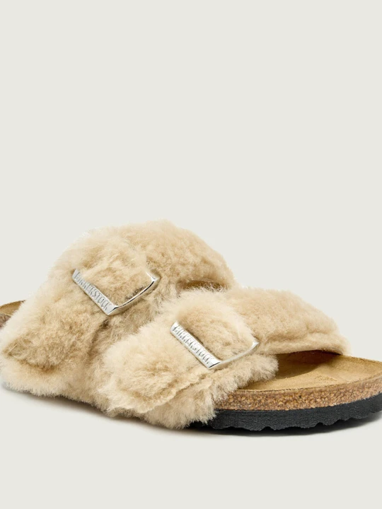 Zdjęcie produktu Birkenstock Skórzane obuwie domowe Arizona Shearling | z dodatkiem wełny | narrow fit beżowy