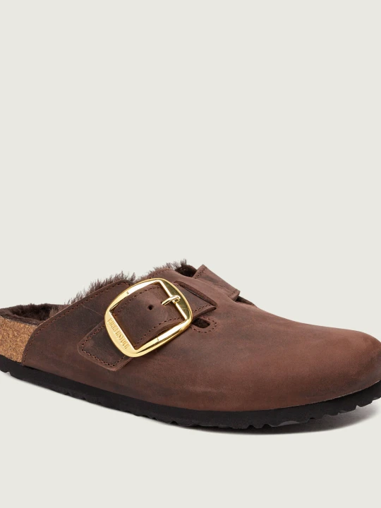 Zdjęcie produktu Birkenstock Skórzane Ocieplane mule Boston Big Buckle | shearling | narrow fit brązowy