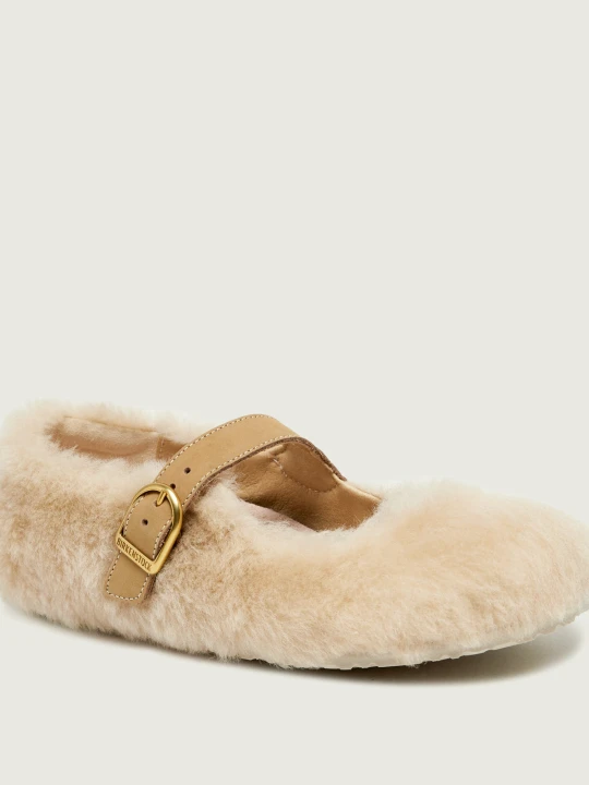 Zdjęcie produktu Birkenstock Wełniane baleriny Santa Clarita Mary Jane | z dodatkiem skóry | narrow fit beżowy